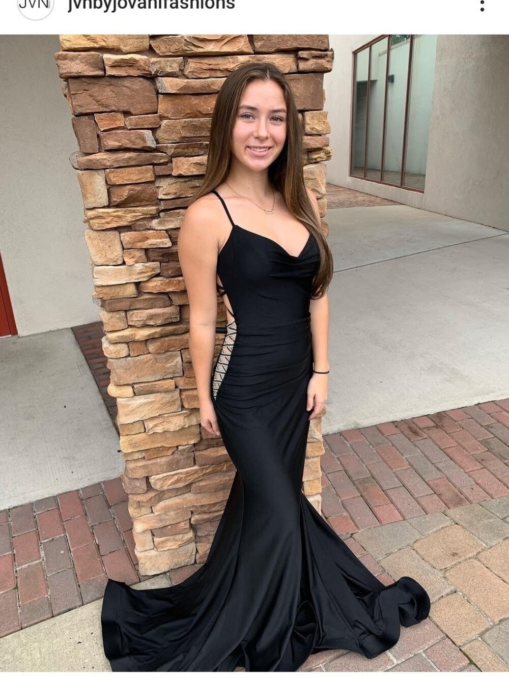 Jovani Black Formal Prom Dress Sz 2 Silver Side Beading Lace Up Back Floor Train
